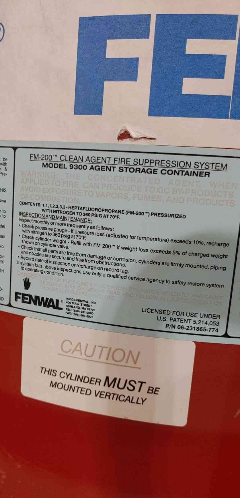 Fenwal (700lbs) FM-200 Agent (Sku:115236)