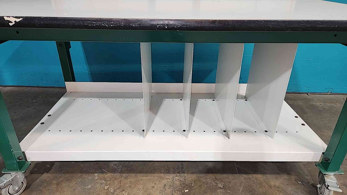 5' Green Rolling Lab Desk/Table W/ Shelves (SKU: 115256)