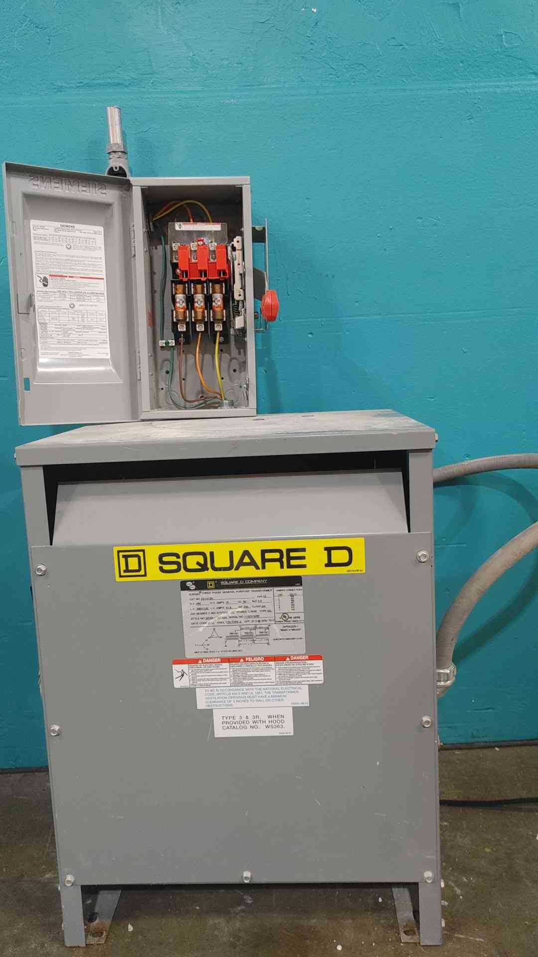 Square D 15 KVA Transformer EE15T3H 480V To 208V W Siemens HF361 30A Switch
