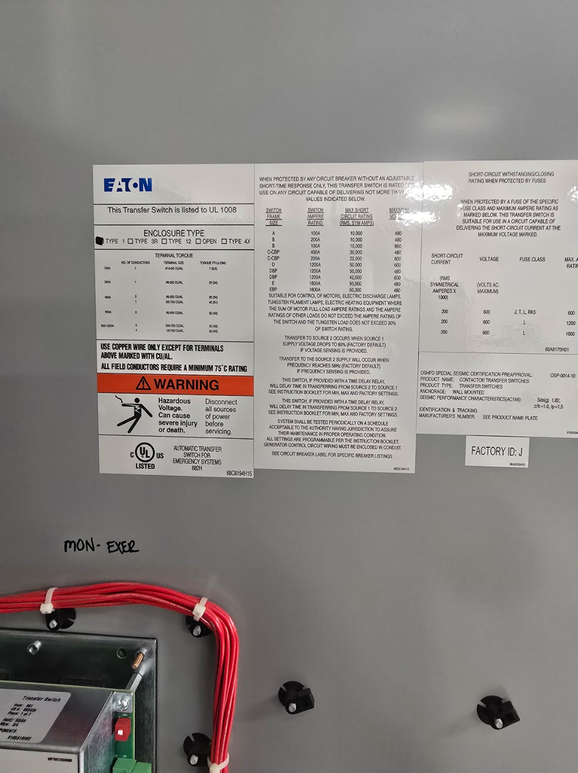 Eaton 1000A 480V ATS Automatic Transfer Switch ATC3C5X41000XSU -90601