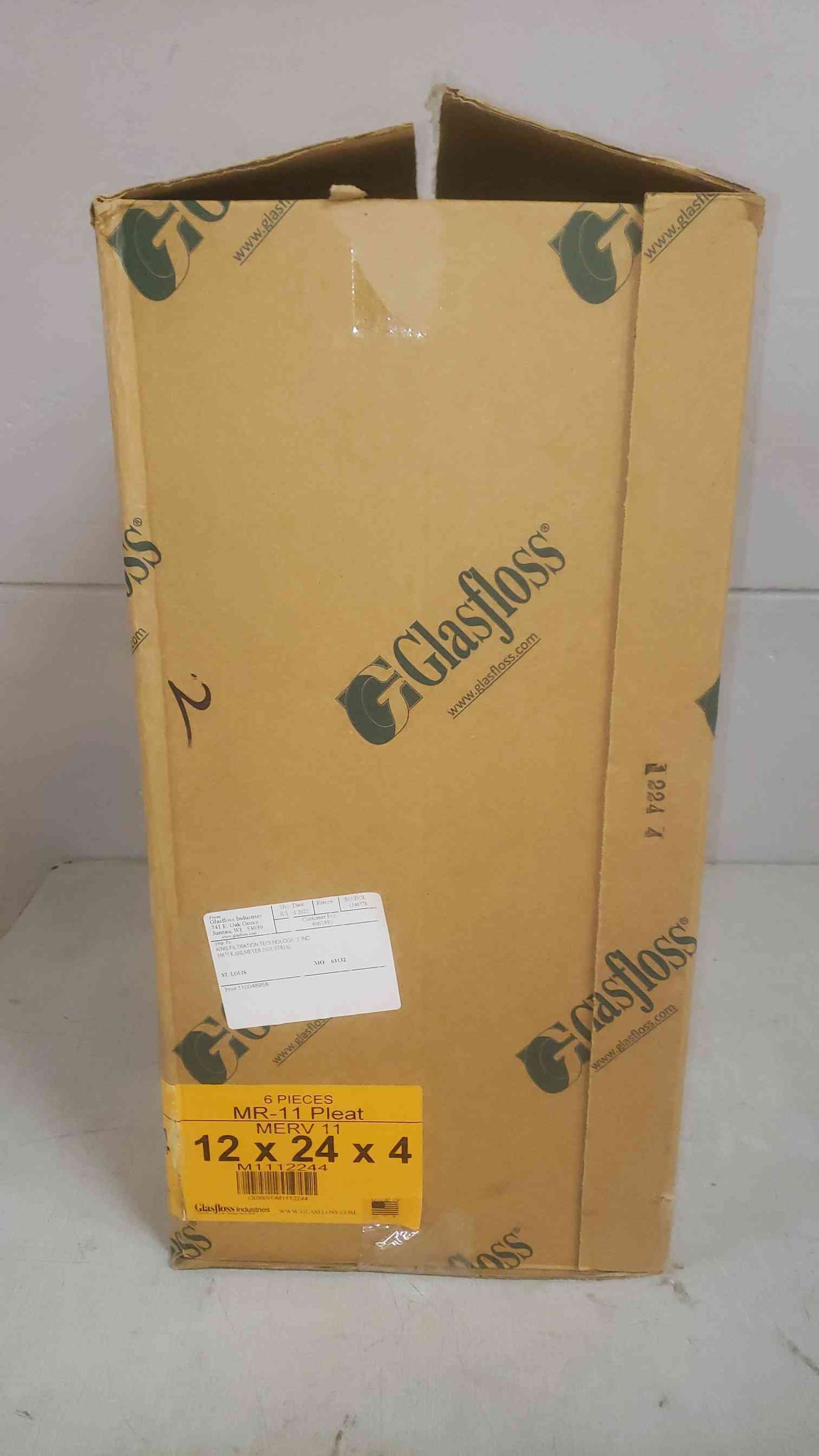 NEW Box of 6 Glasfloss 12x24x4 Merv 11 MR-11 Pleat M1112244 (SKU: 109868)