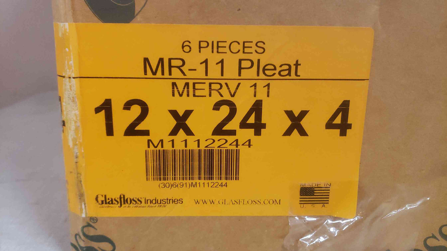NEW Box of 6 Glasfloss 12x24x4 Merv 11 MR-11 Pleat M1112244 (SKU: 109868)