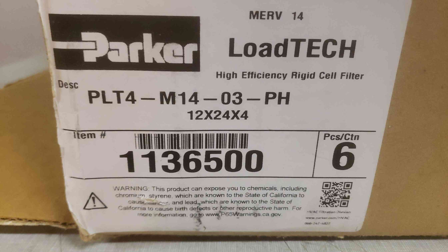 NEW Box of 6 Parker 12x24x4 Merv 14 Loadtech Rigid Cell Filter 1136500 (SKU: 109872)
