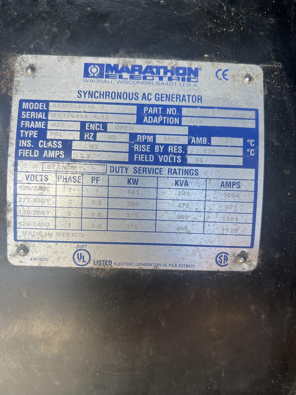 325KW Tradewinds Doosan Diesel Generator 1&3PH 78 Hrs Tested