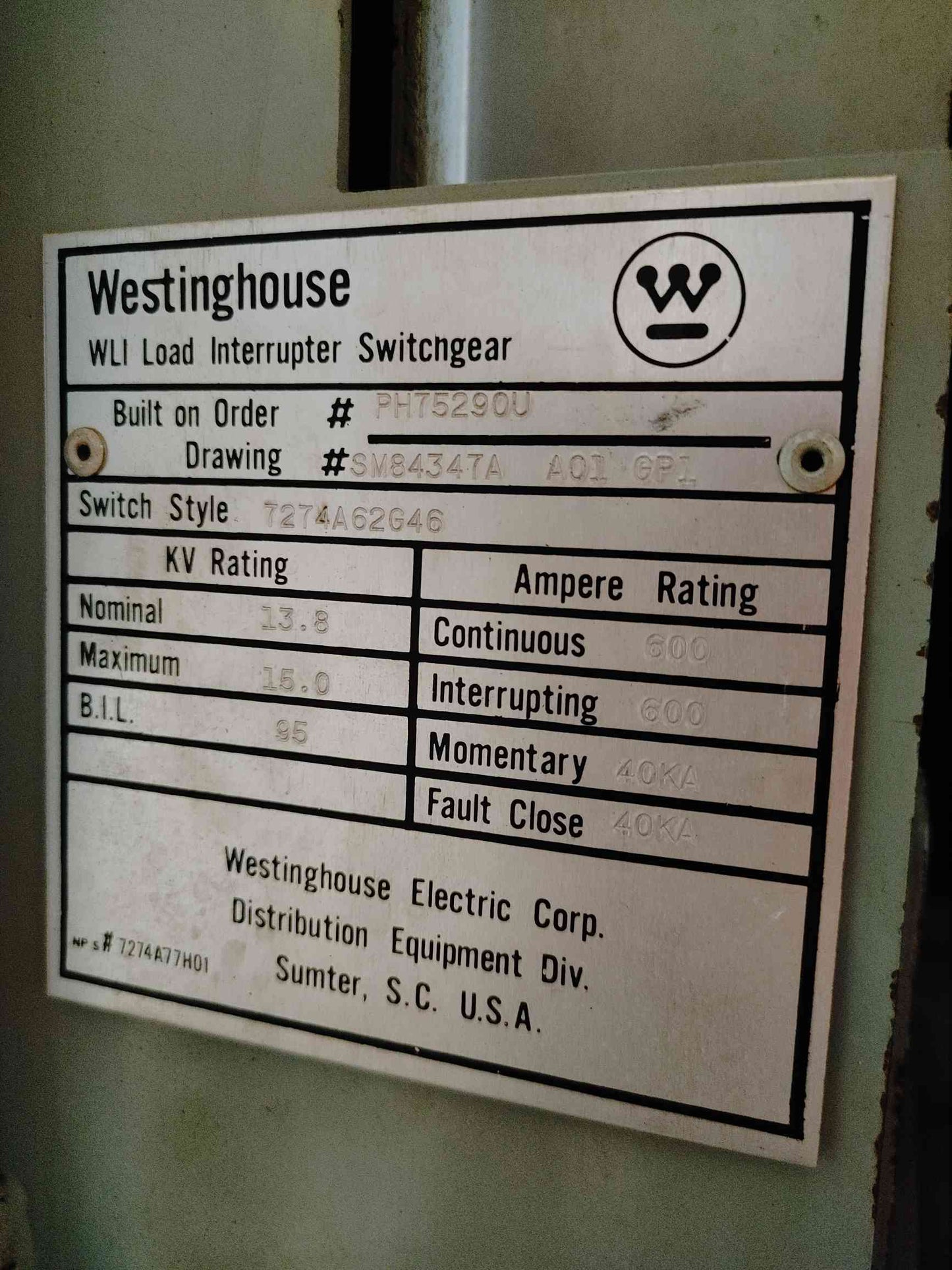 Westinghouse WLI 15kV 600A Load Interrupter Switchgear Lineup 15 kV 2 Bay