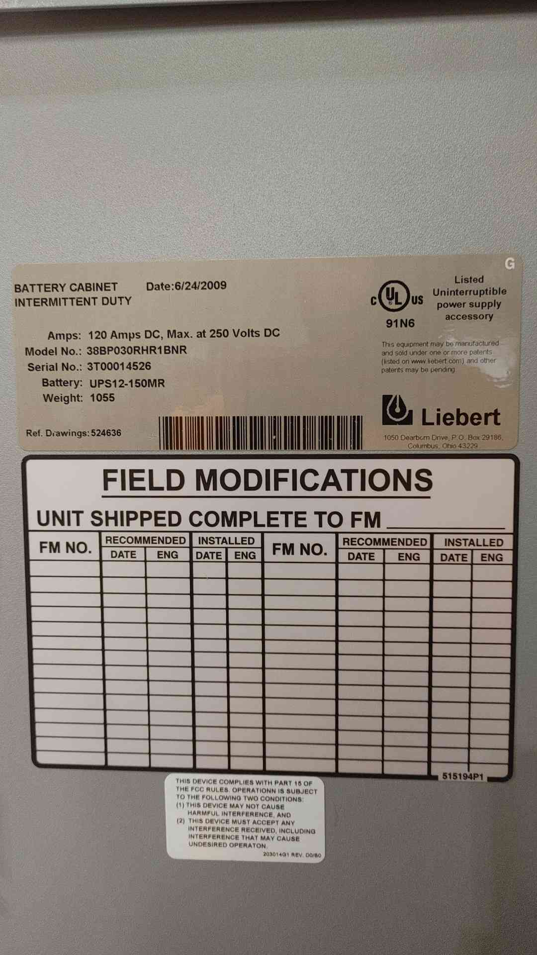 Liebert NXB 30 Uninterruptible Power System 30KVA 24 kW 3ph 208/120V & Battery Cabinet UPS12-150MR 120 Amps DC