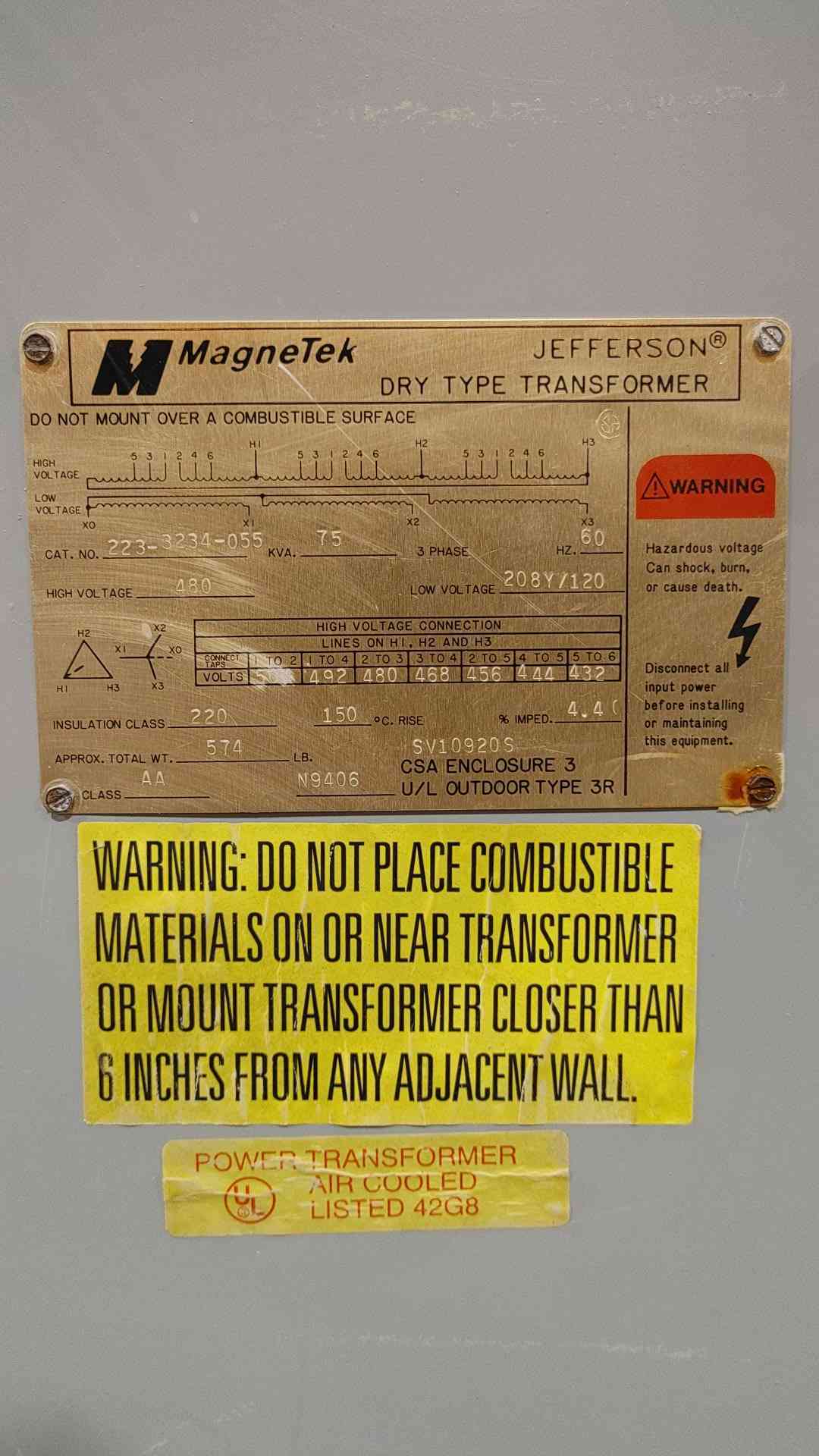 MagneTek 75 kVA Transformer Portable Temporary Power Skid 480V to 208V Breakers
