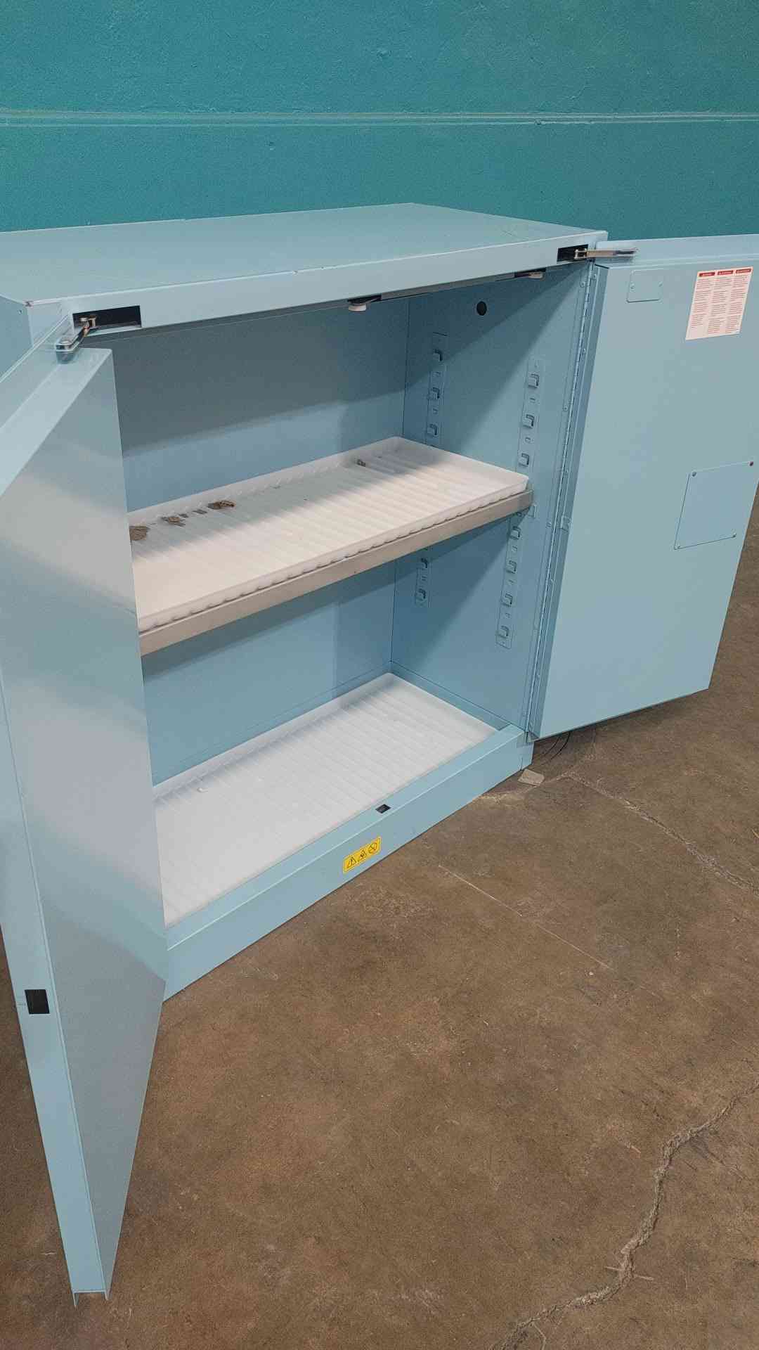 Uline H-37755 Corrosive Acid Safety Storage Cabinet Steel Poly Trays 30 Gallon