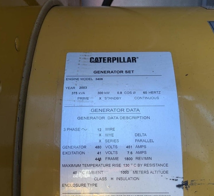 2003 CAT 3406 300 kW Diesel Generator Quiet Weather Enclosure 5477 Hrs - GTCH1015