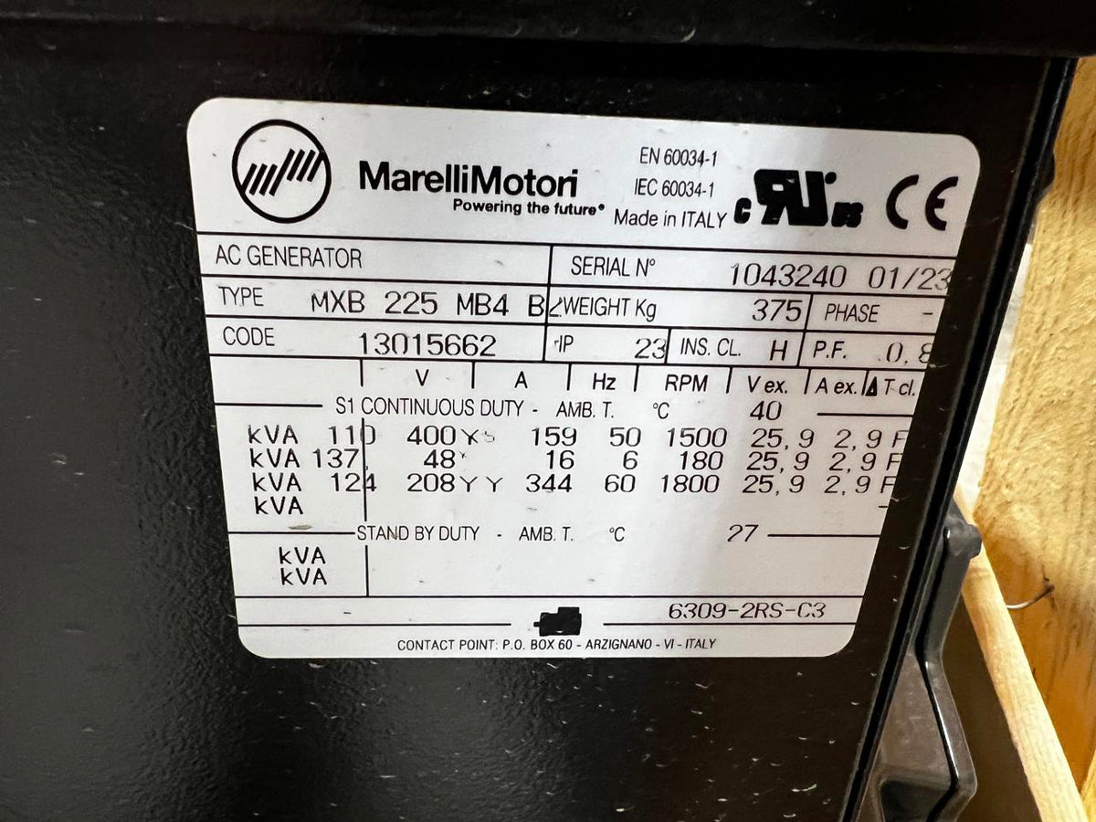 _100 kW Unused Marelli Generator Head, 12 Wire Reconnectable 120 to 480