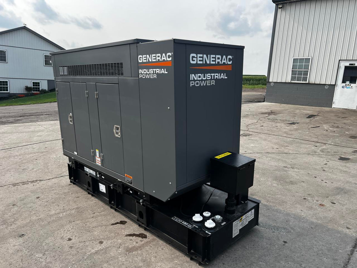 30 kW Generac Generator with Sound Attenuated Enclosure and Base Fuel Tank, Perkins Engine, Year – 2022, New Surplus, Pre Emissions