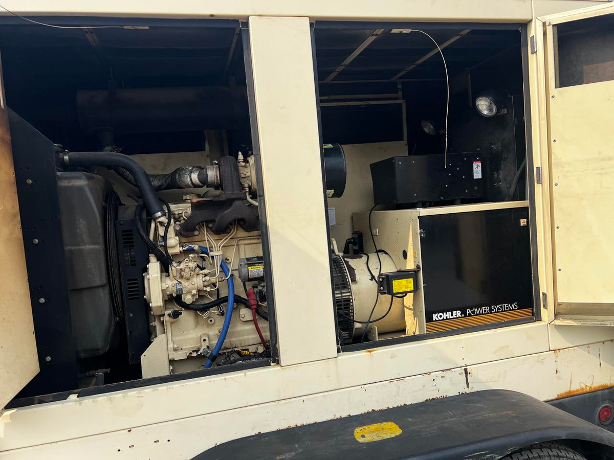 60 kW Kohler Portable Rental Grade Generator, with Sound Attenuated Enclosure and Base Fuel Tank 4.5 Liter John Deere Engine, Year – 2004, 6373 Hours
