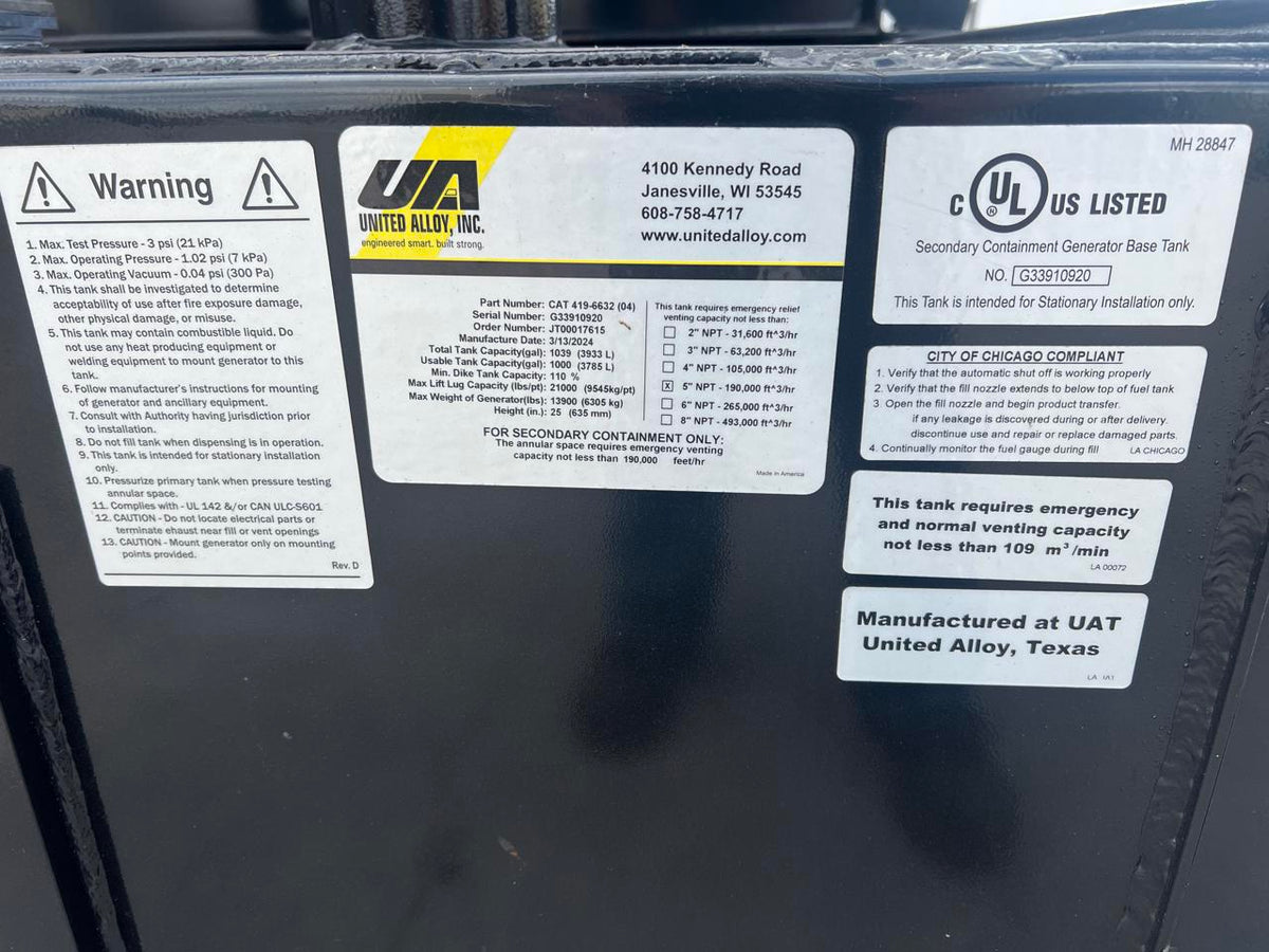 600 kW C 18 New Caterpillar Gen Set, Sound Attenuated with Enclosure and Base Fuel Tank, Year – 2024, Full CAT Warranty