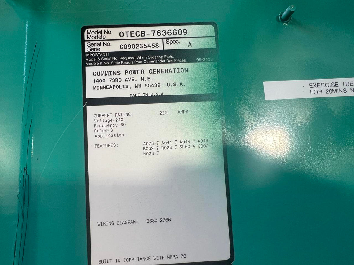 Onan/Cummins Automatic Transfer Switch, 225 A, Nema 3 Enclosure