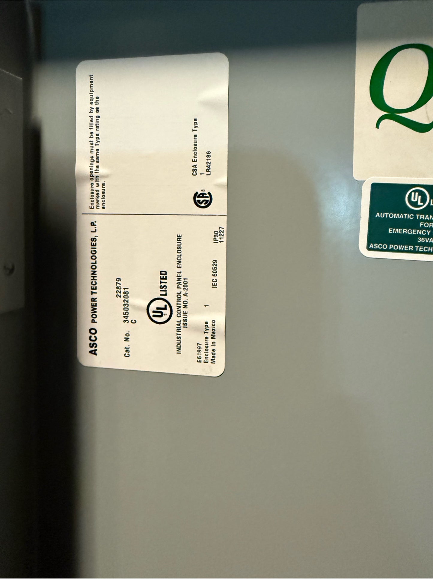 ASCO D00300030150N1XC 150A ATS Automatic Transfer Switch 480V (SKU: 110071)