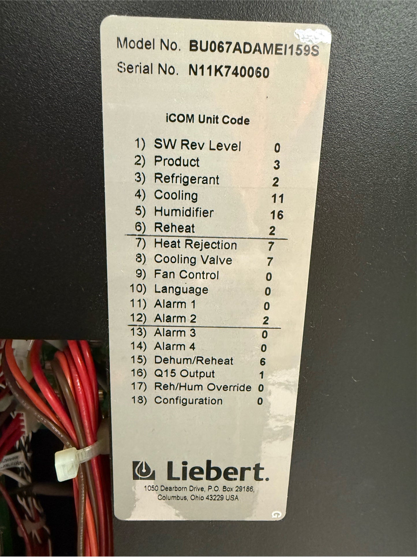 5 Ton Liebert BU067A DAMEI159S CRAC 3PH 460V Upflow 2011