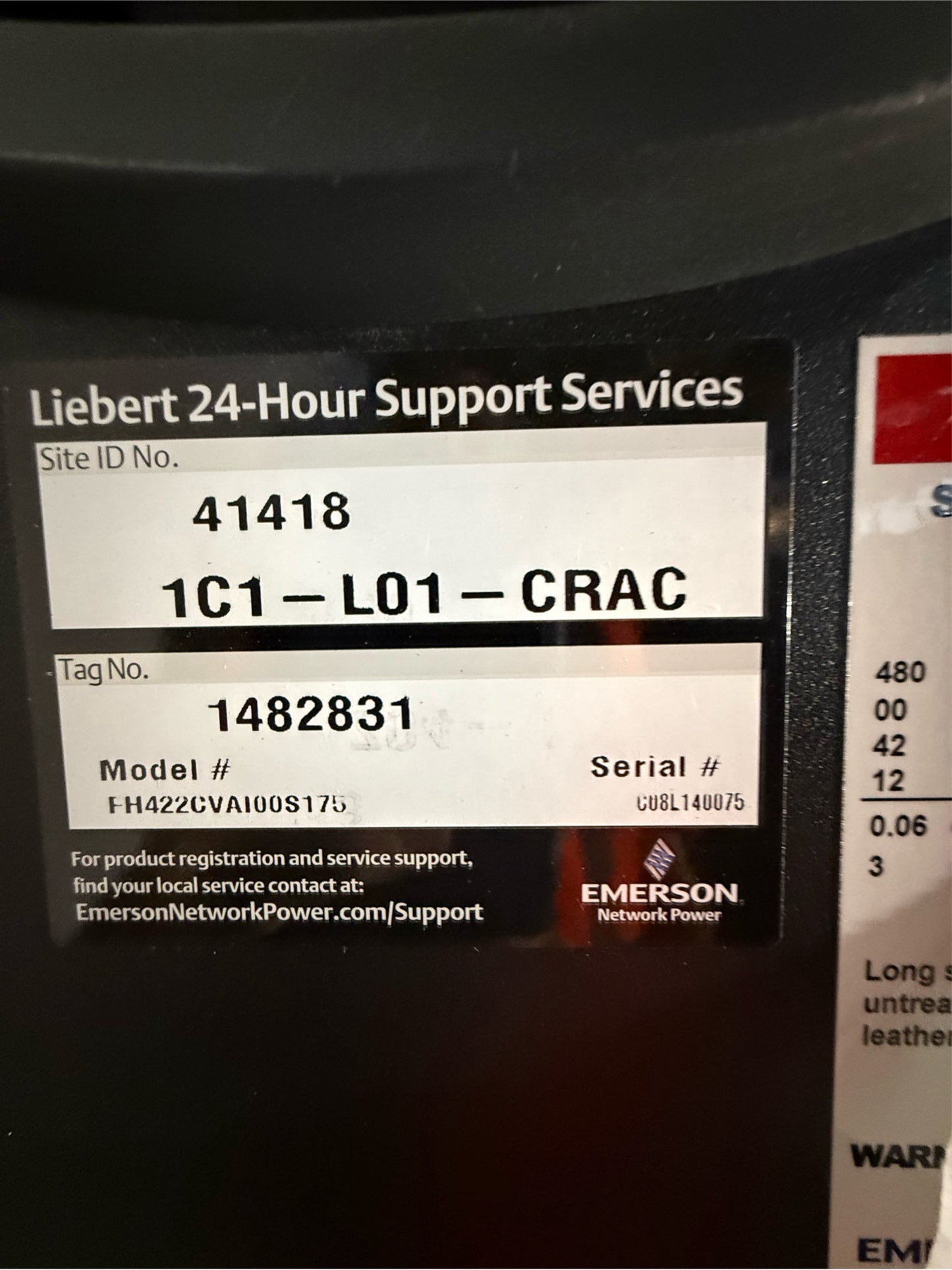 22 Ton Liebert CRAH CRAC FH422C 460V Chilled Water Air Handler '08