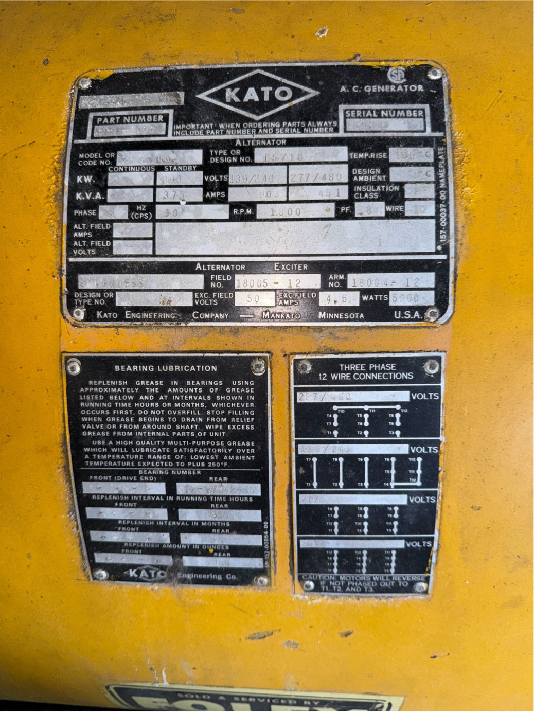 300KW Caterpillar KATO Diesel Generator SN69394 540Hrs(SKU: 110420)