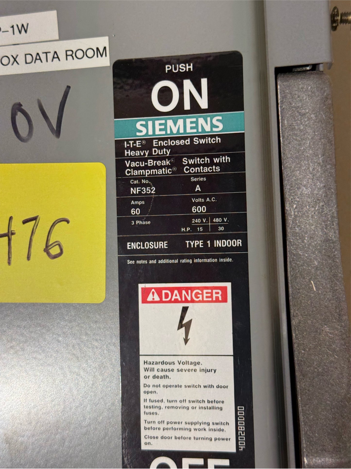 Siemens ITE Enclosed Switch 60A 600V 3PH NF352 (SKU: 110476)