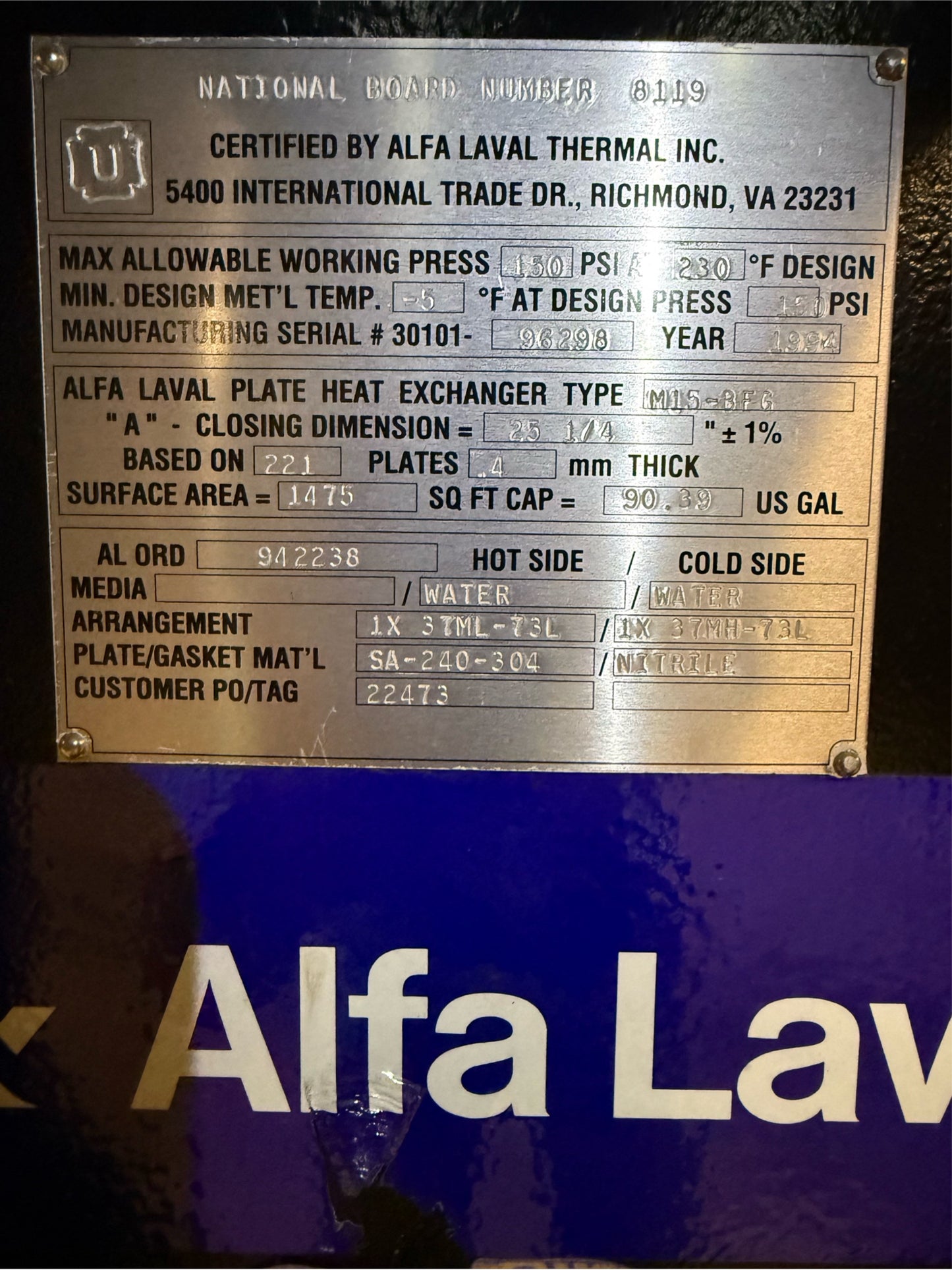 Alfa Laval M15-BFG Plate And Frame Heat Exchanger