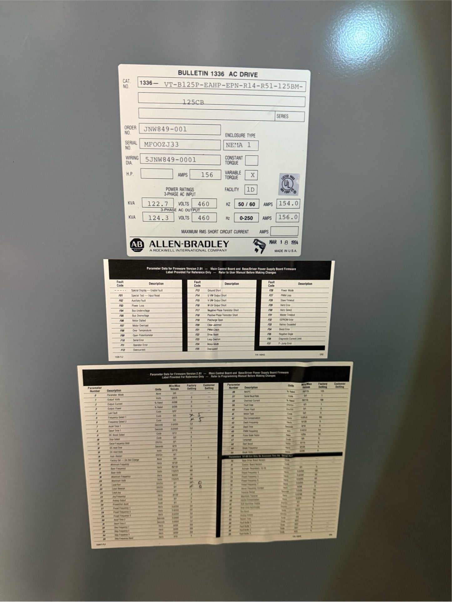 Allen-Bradley Bulletin 1336 AC Drive 156A 460V MCC