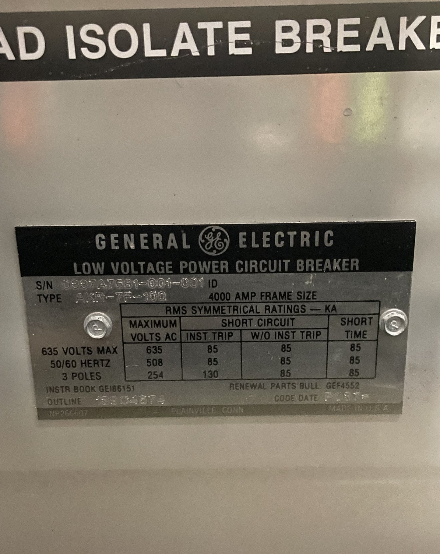 3000A 480V Square D Russelectric GE Power Break Switchgear 8 Section 7 Breaker w/ Bypass Transfer Delay Removal