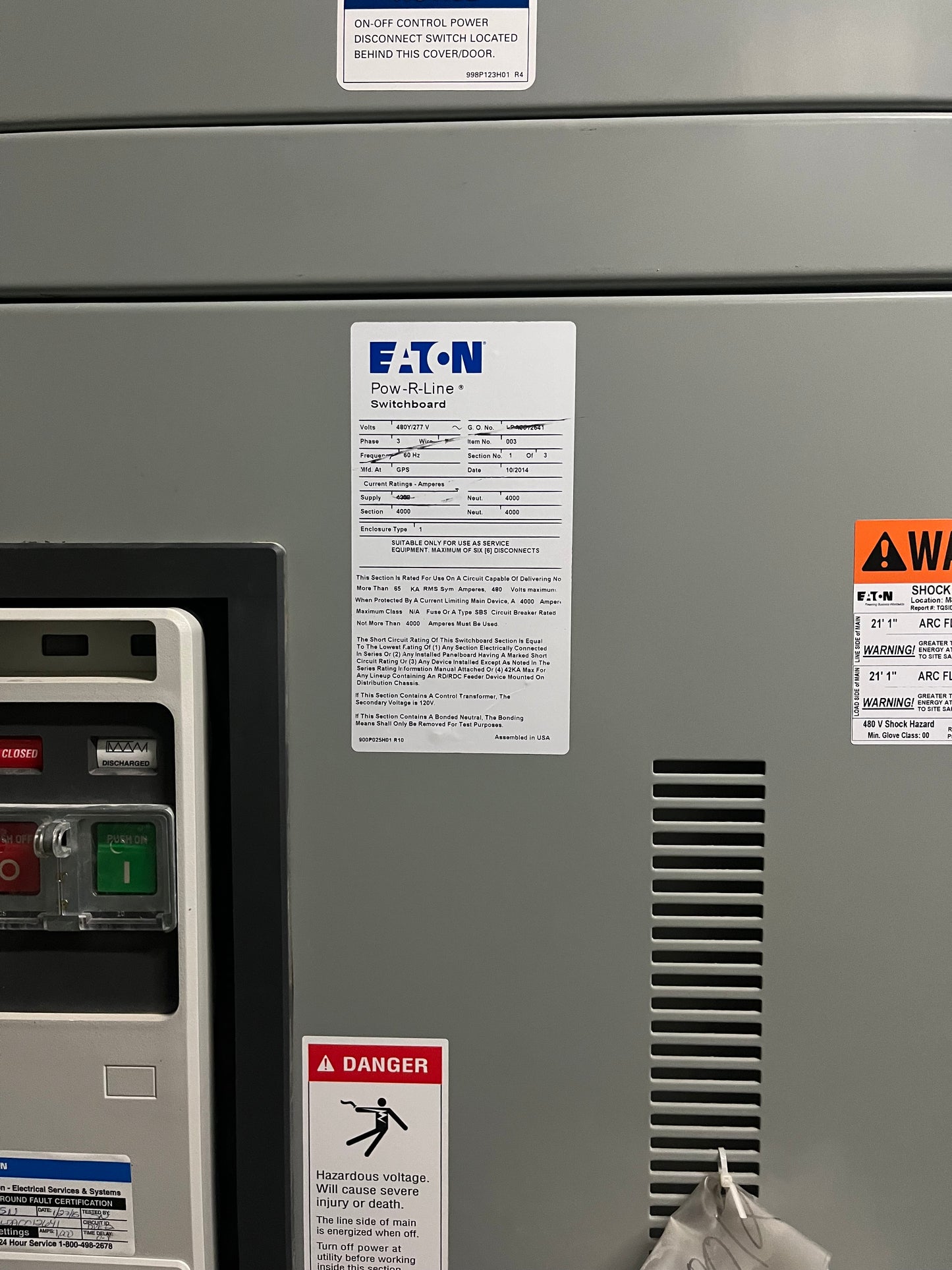 Eaton Magnum SB 4000 Amp Main Breaker Pow-R-Line Switchboard 480V 3PH Digitrip 520