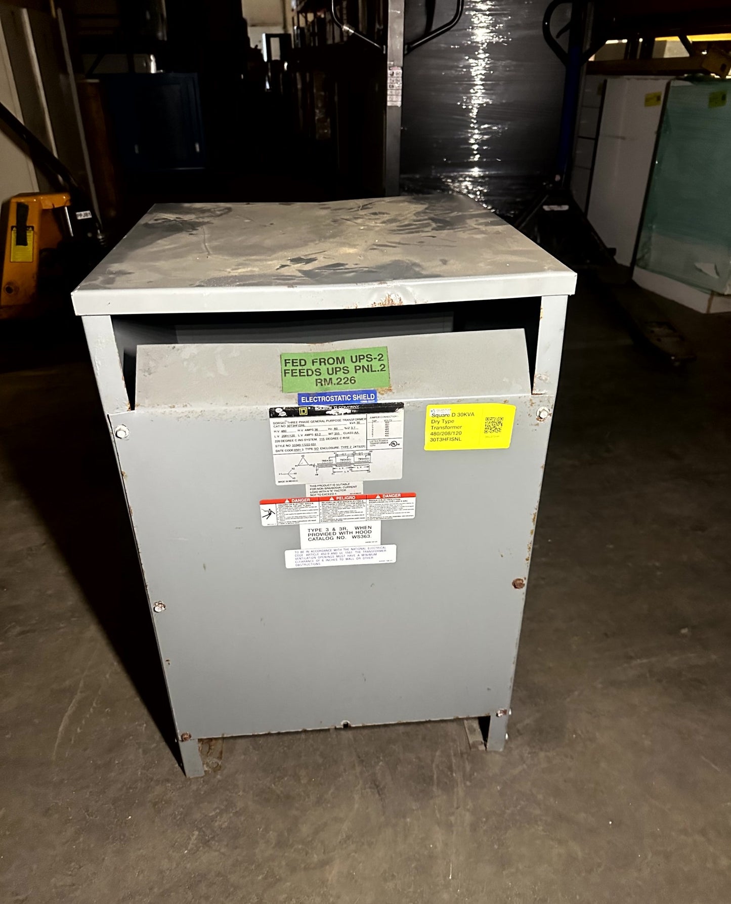 Square D 30KVA Dry Type Transformer 480/208/120 30T3HFISNL(S6LLST2446)