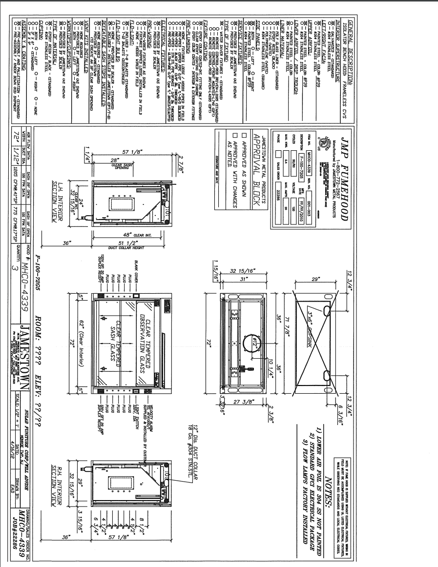 6' Jamestown F-Flex Fume Hood Ducted Chemical Type w/ Stand (S6LLST0864)(S6LLST0864)