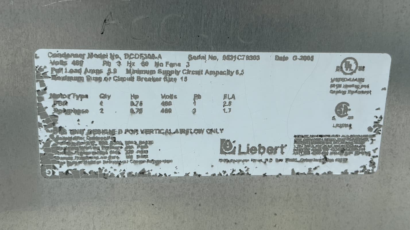 Liebert DCDF308-A Outdoor Air Cooled Condenser 3-Fan 460V 3PH Data Center 2006