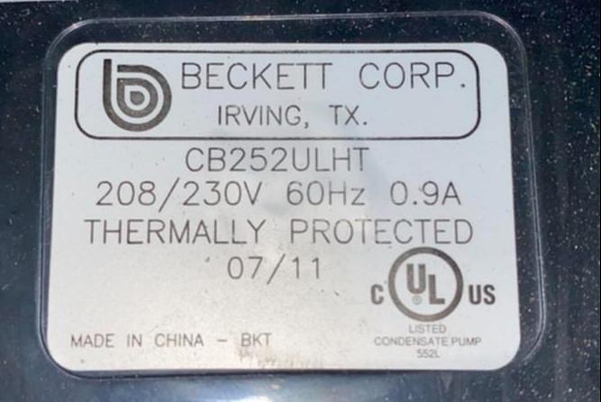 Beckett Pump CB252ULHT Large High Temp Condensate Pump, 230V, 25 Foot Max Lift(S6LLST4696)