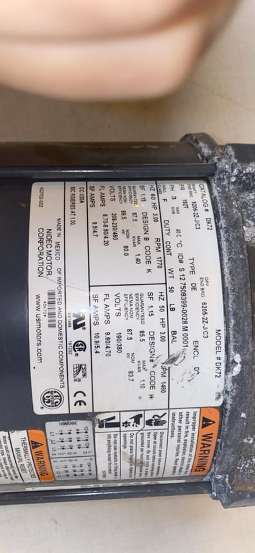 3HP US Motors DK72 208/460 Electric Motor(S6LLST5914)