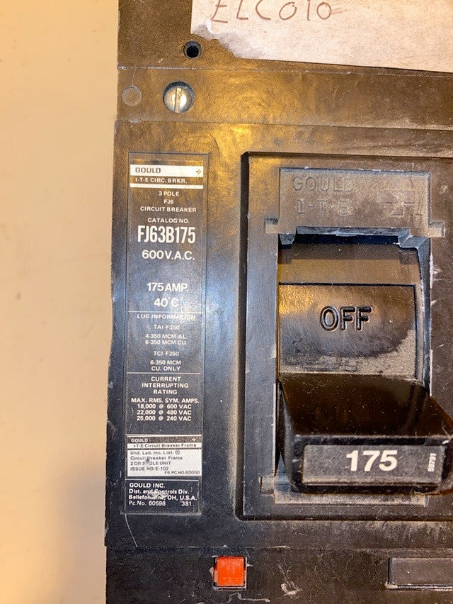 175A GOULD ITE FJ63B175 3 Pole Circuit Breaker(S6LLST1447)