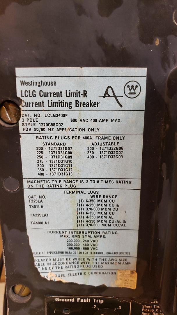 400A Westinghouse LCLG3400F Circuit Breaker(S6LLST8265)
