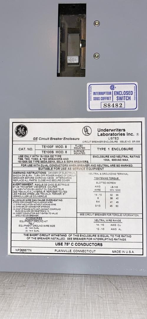 TE100F GE Type 1 Enclosure w/ TED134100UL Circuit Breaker(S6LLST4245)