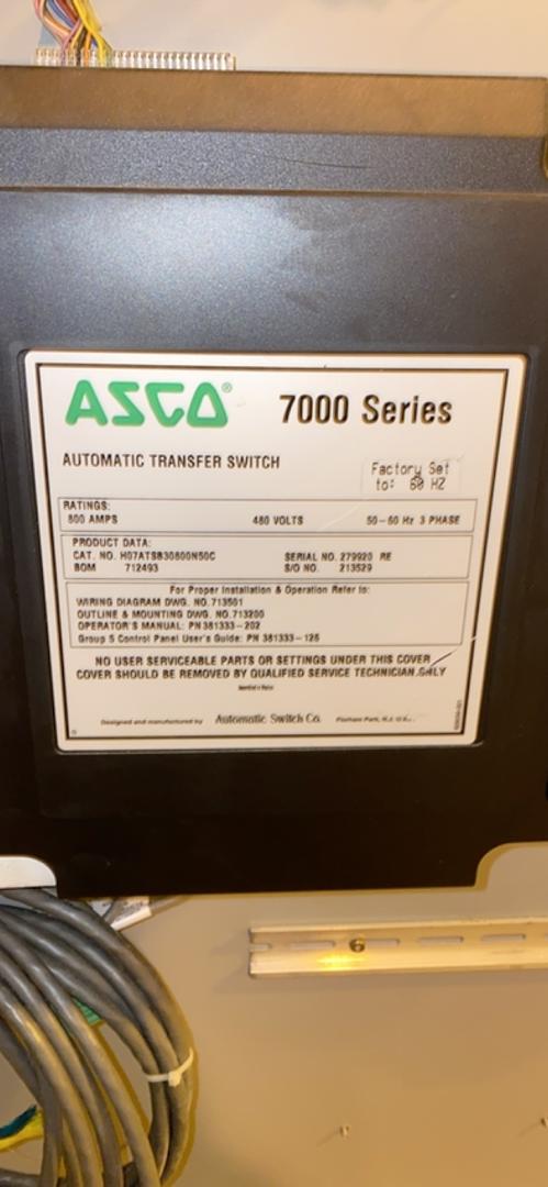 800A ASCO 480v 7000 Series Automatic Transfer Switch
