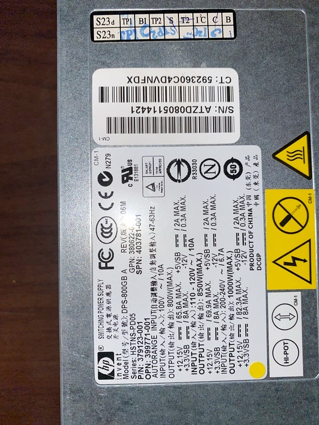 *Pickup Only* HP Switching Power Supply DPS-800GB A(S6LLST1642)
