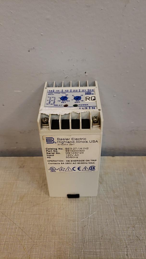Lot of 2 Basler Electric BE3-27-1A1N2 Under Voltage Relay De-Energize To Trip 120V 1PH(S6LLST9017)