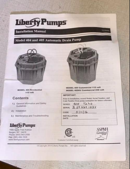 Liberty Commercial Drain Pump Model: 405(S6LLST4508)