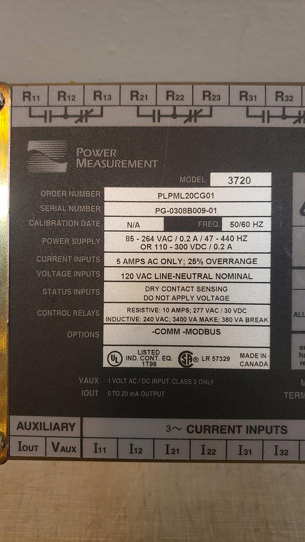 GE Electronic Power Meter 3720 PLPML20CG01(S6LLST8960)