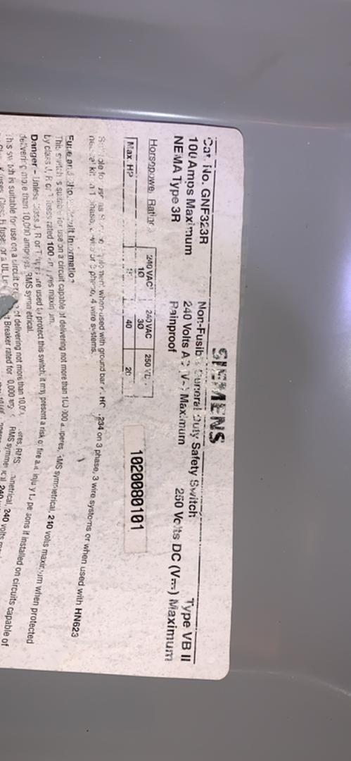 100A SIEMENS GENERAL DUTY SAFETY SWITCH GNF323R(S6LLST10567)