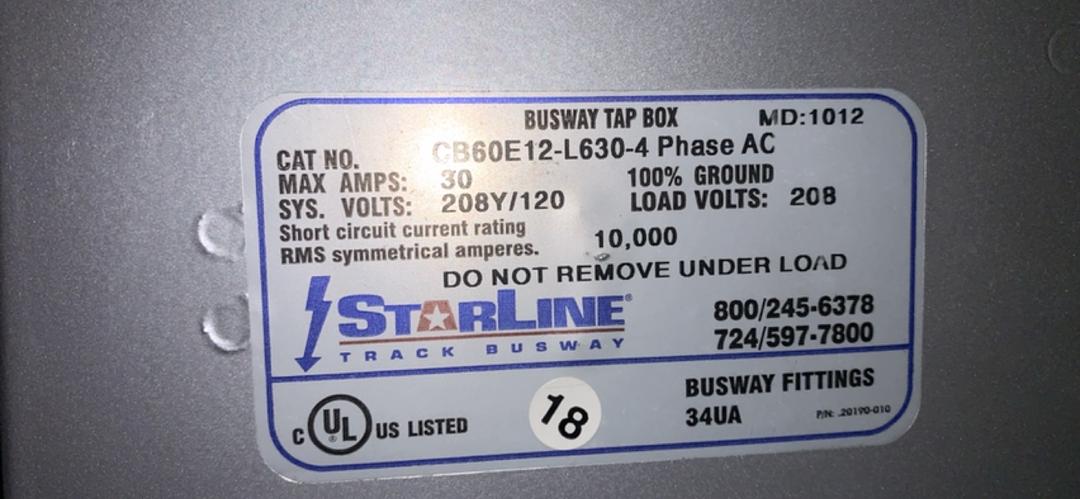 100A Starline MAXPOWER Busway B100C5'4 PlugIn w/7 Tap Boxes(S6LLST9097)