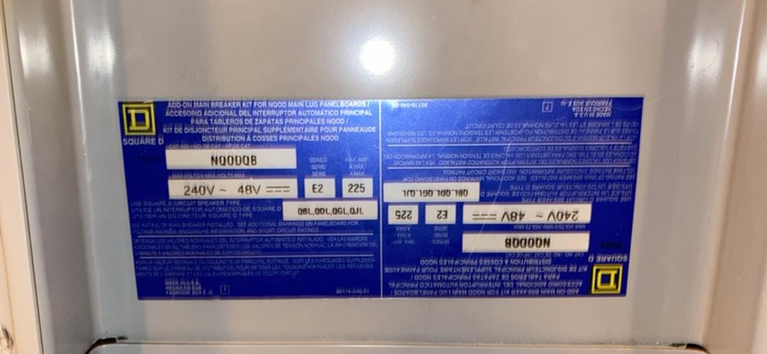 225A Square D Panelboard W/ Main 240v Loaded NQODQB(S6LLST3834)