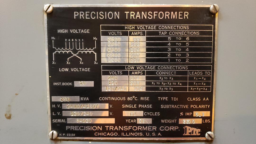 250KVA Dry Type Transformer 2400/4160v x 120/240v(S6LLST12114)