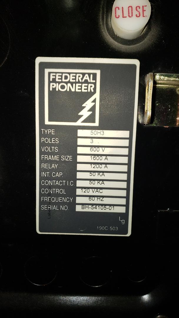 Federal Pioneer 50H3 Breaker 1600A 120V(S6LLST6958)