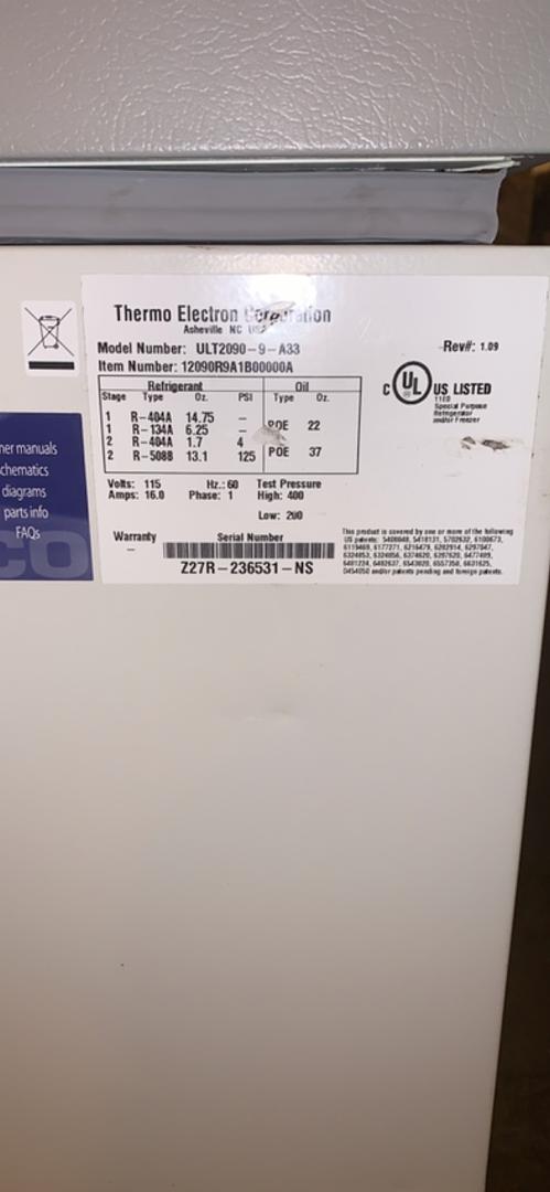 Thermo Ultima II ULT Chest Freezer Ultra Low Temp -92 Degree TESTED(S6LLST6842)