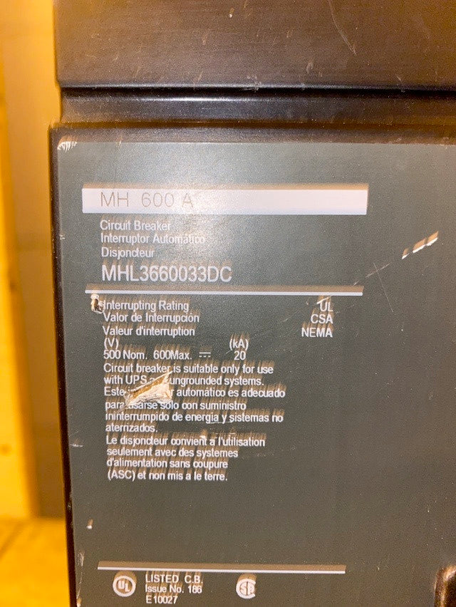 Square D, MHL3660033DC, 600A(S6LLST1342)