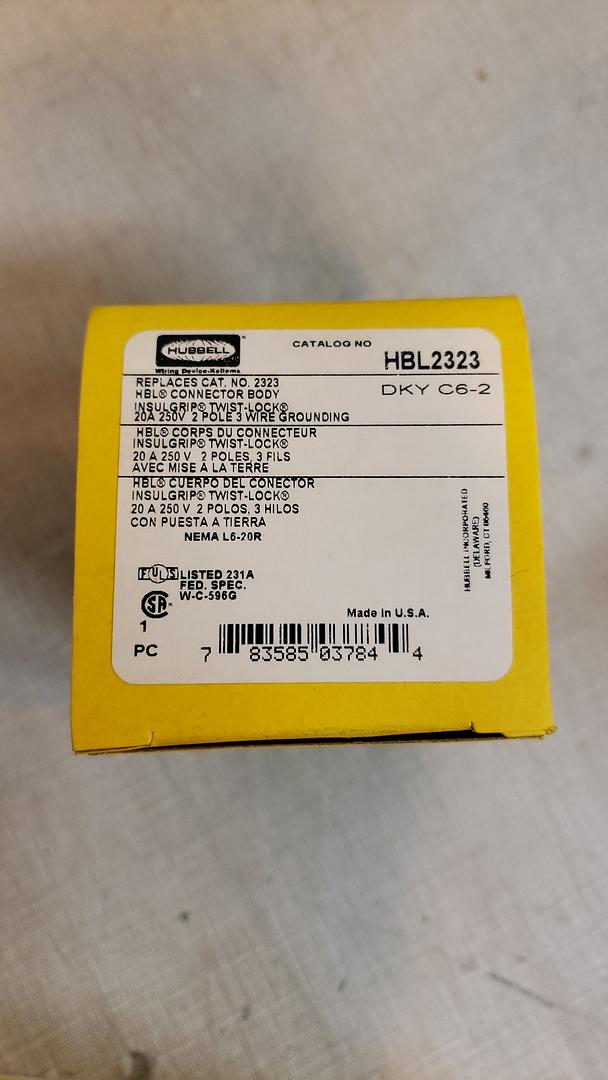 Lot of 6 Hubbell HBL2323, Twist-Lock Female Connector Body, 20A 250V, 2-Pole 3-Wire(S6LLST8953)