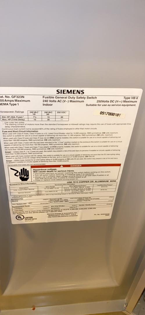 *Pickup Only* Siemens General Duty Safety Switch(S6LLST3631)