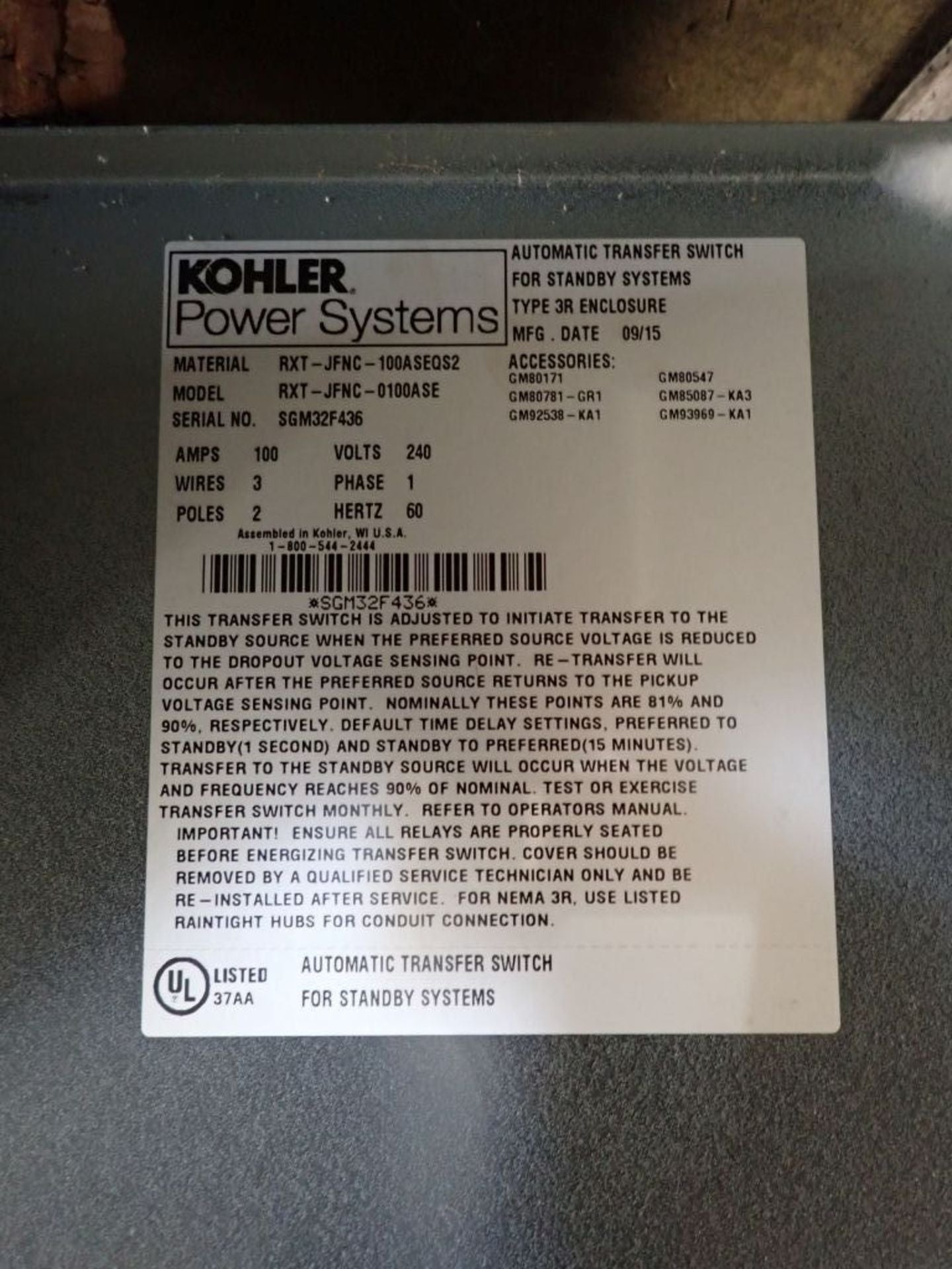 20KW 21KW Kohler 24RCL Nat Gas LP Generator 1ph 240v (SKU: 110103)